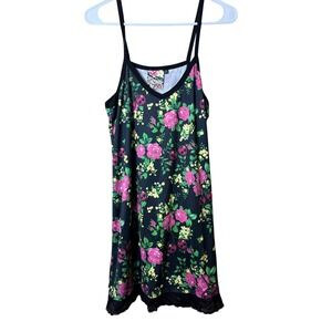 Newbreed Los Angeles Skull Cherry Floral Lace Trim Cami Slip Dress Black Large